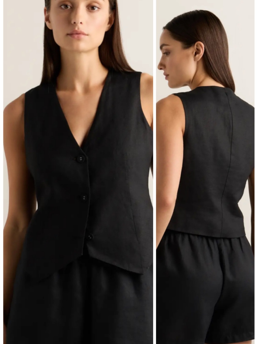 Quince 100% European Linen Vest Black Medium NWT